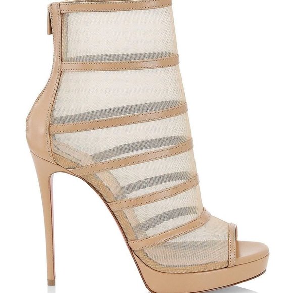 Christian Louboutin DOUX VOILE 120 Leather Mesh Platform Bootie Boot Heels - Picture 1 of 15